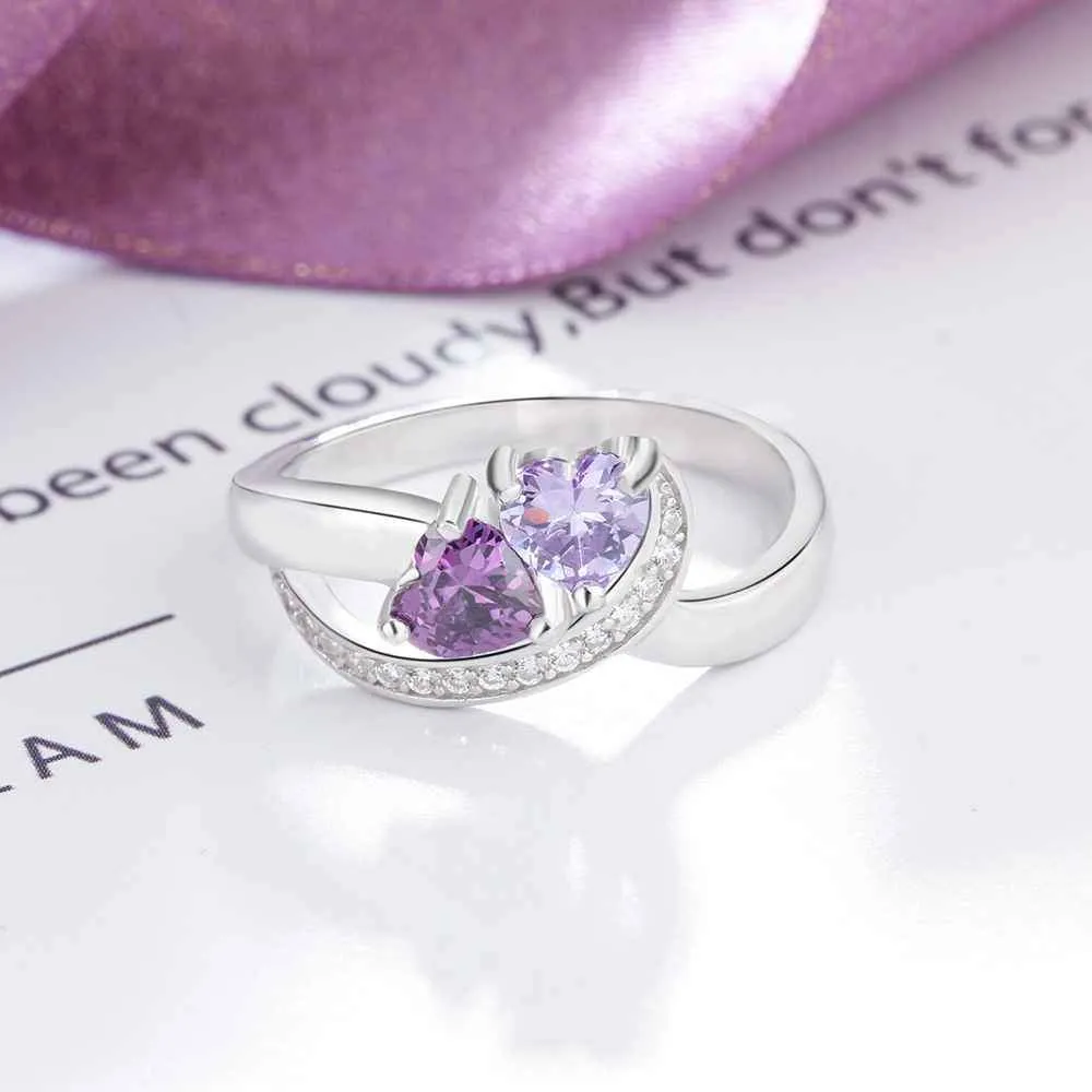Sofia Personalized initial ring with 2 heart shaped birthstones