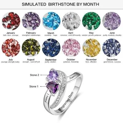 Sofia Personalized initial ring with 2 heart shaped birthstones
