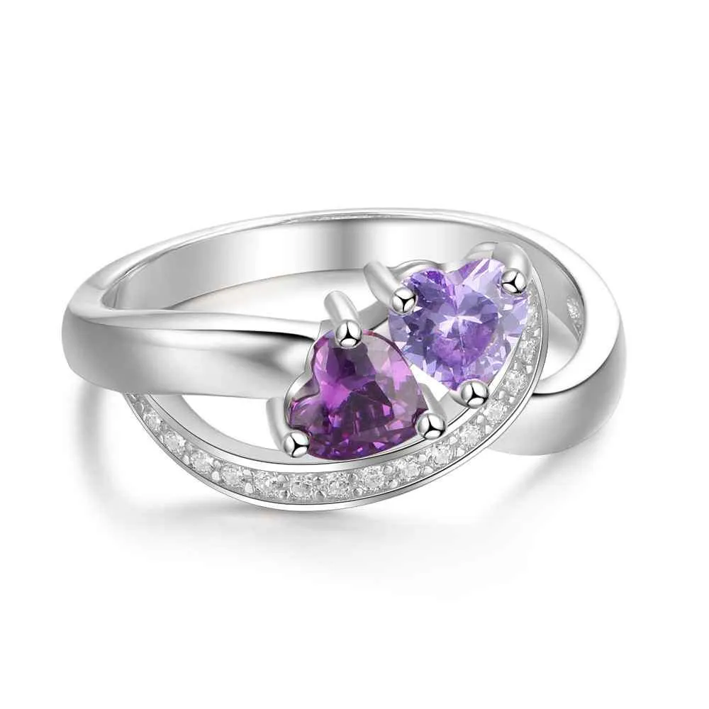 Sofia Personalized initial ring with 2 heart shaped birthstones