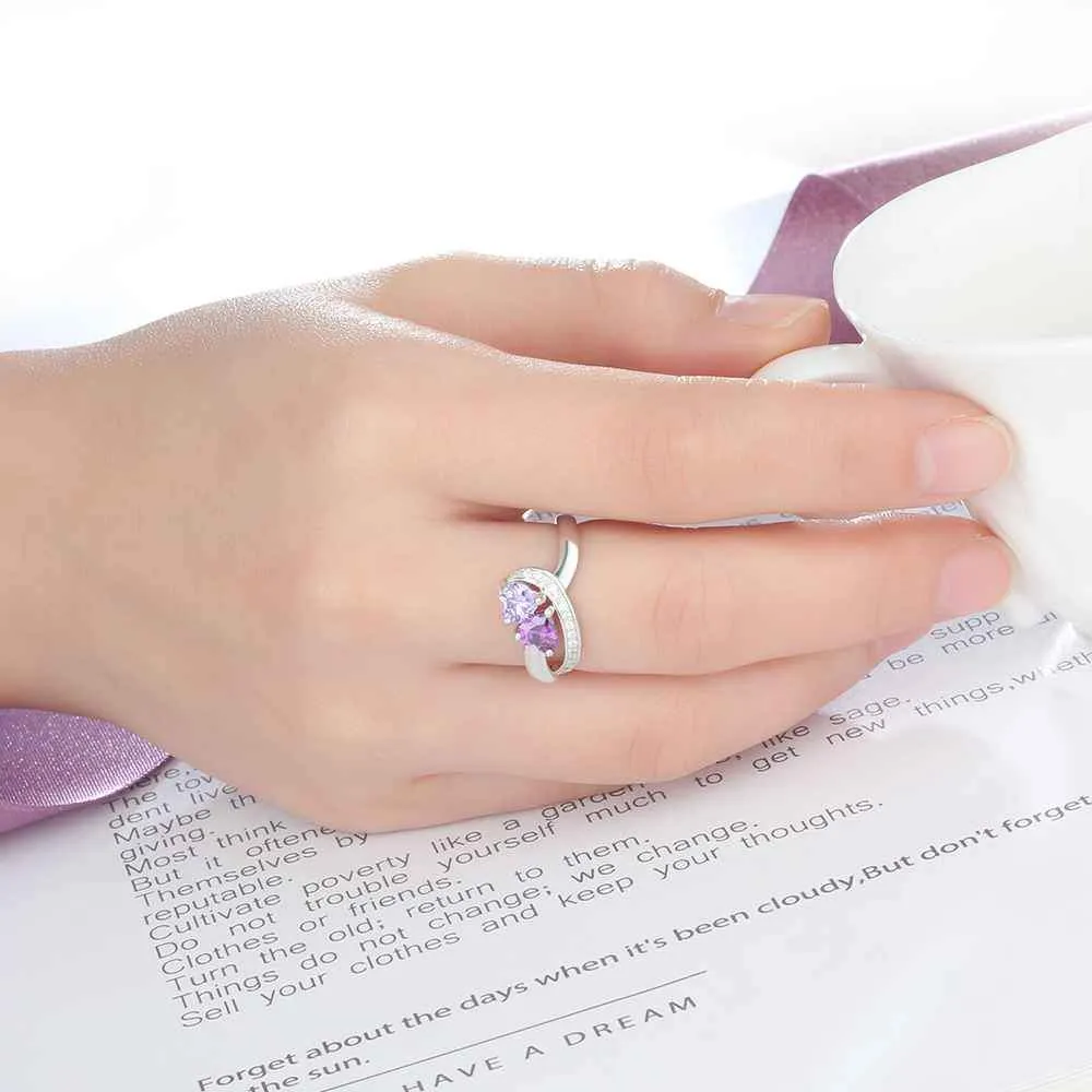 Sofia Personalized initial ring with 2 heart shaped birthstones