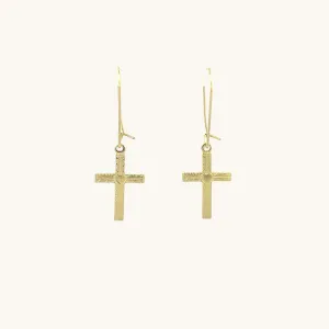 SOLID 14K YELLOW GOLD HEART DESIGN CROSS EARRINGS