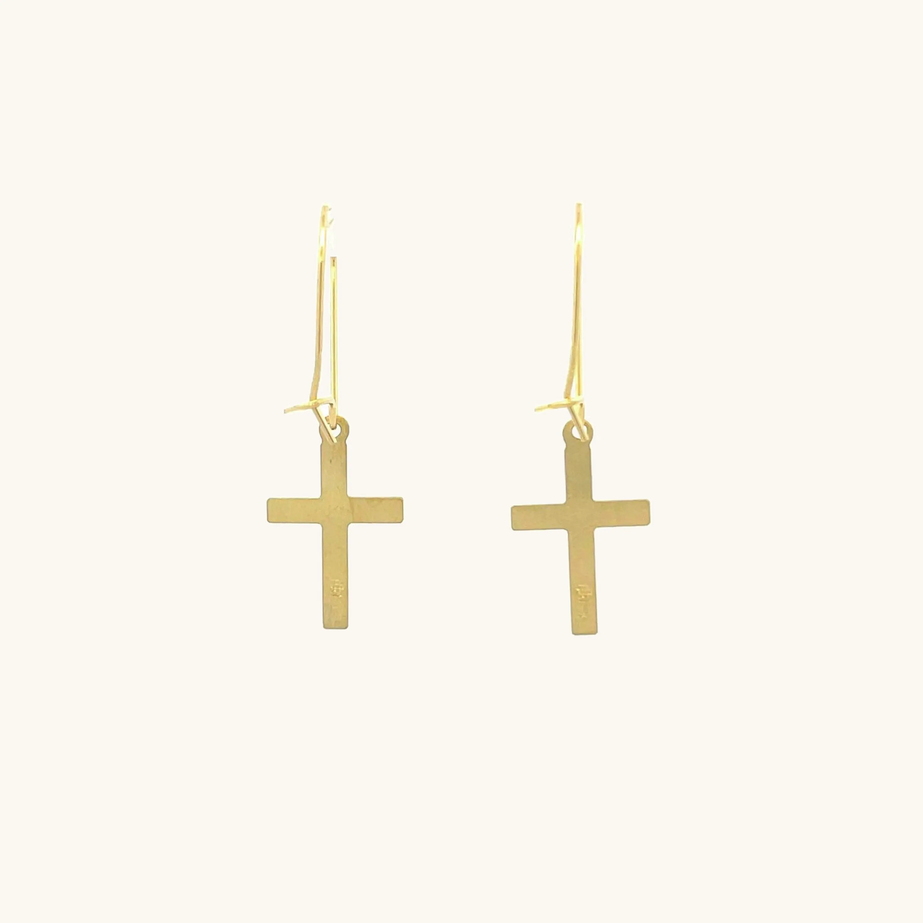 SOLID 14K YELLOW GOLD HEART DESIGN CROSS EARRINGS