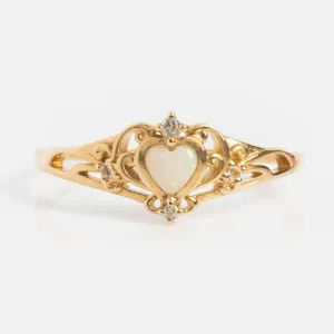 Solid Gold Openwork Filigree Opal Heart Ring