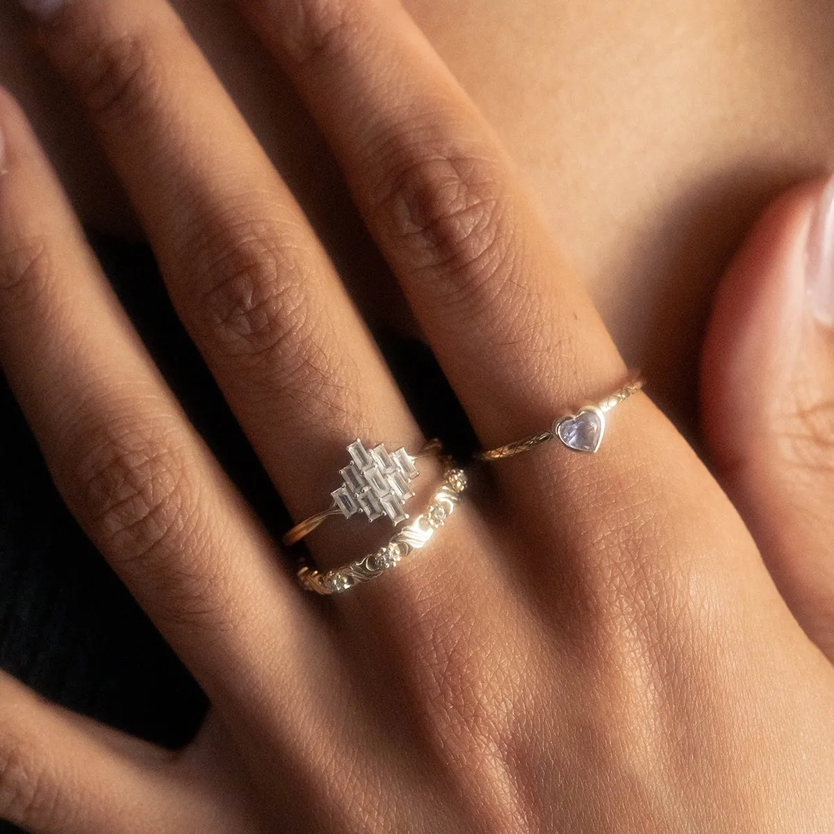Solid Gold Pink Amethyst Heart Ring