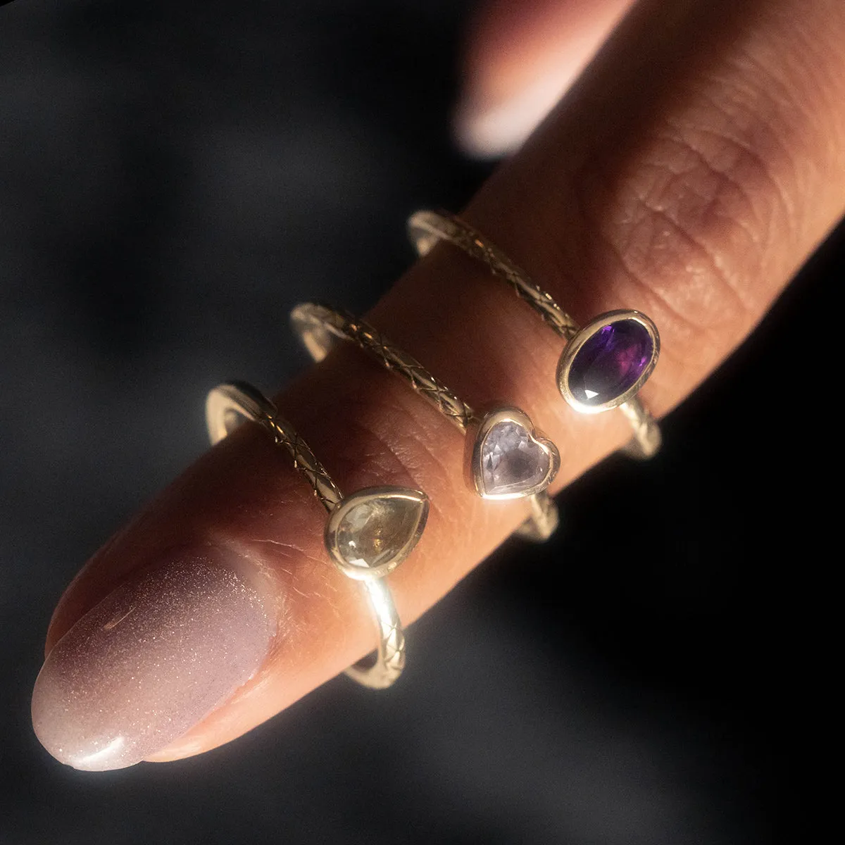 Solid Gold Pink Amethyst Heart Ring