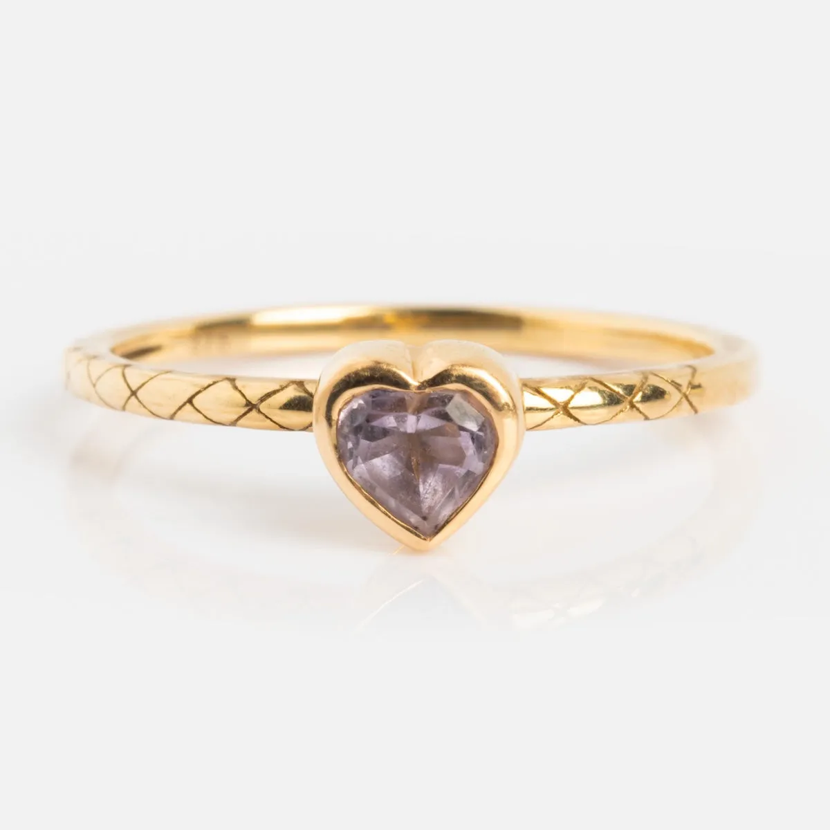 Solid Gold Pink Amethyst Heart Ring