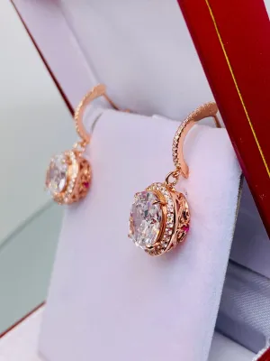 Sparkling CZ Earrings, Halo Art Deco Earrings, Rose Gold Filigree #E228
