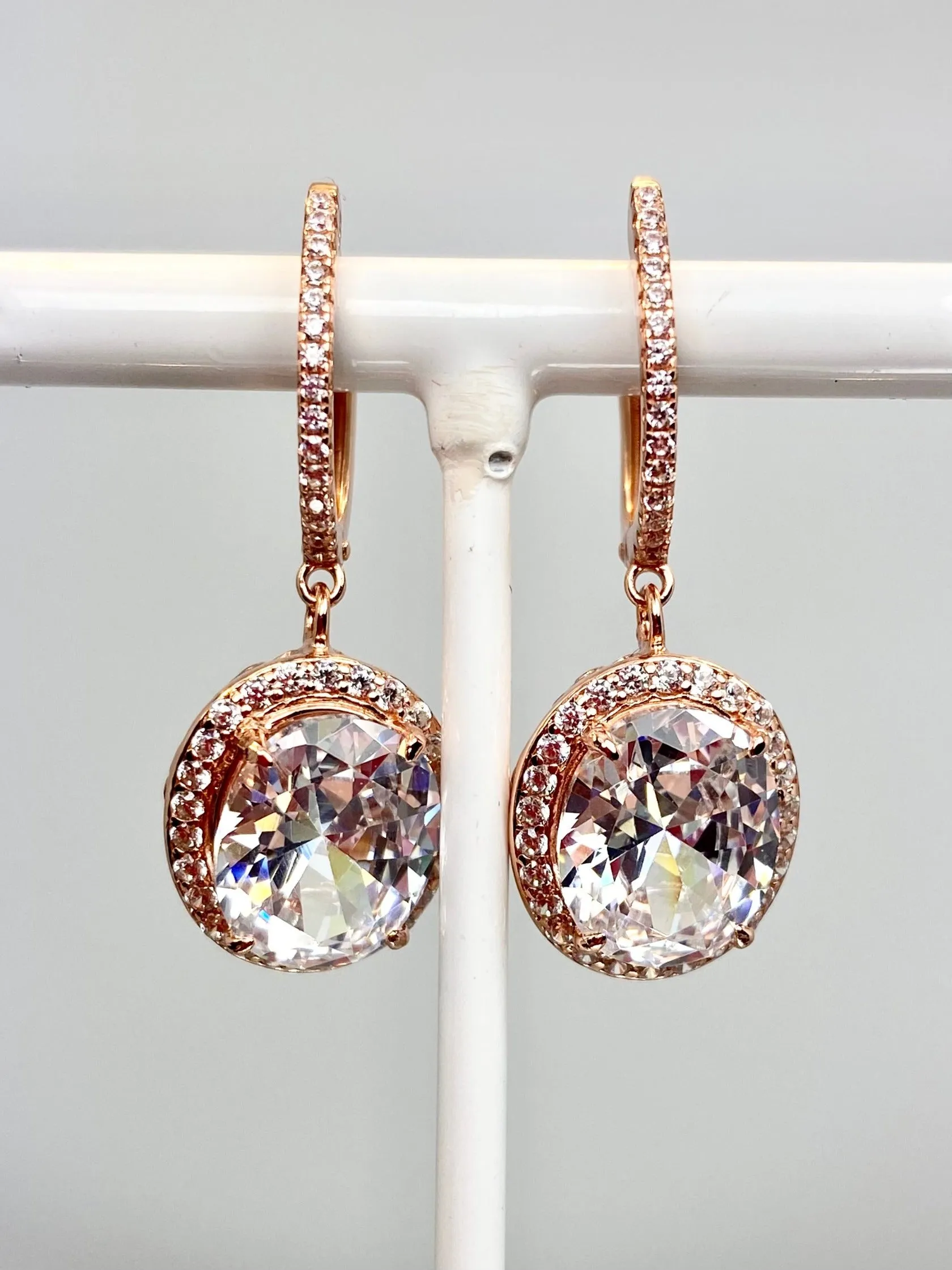 Sparkling CZ Earrings, Halo Art Deco Earrings, Rose Gold Filigree #E228