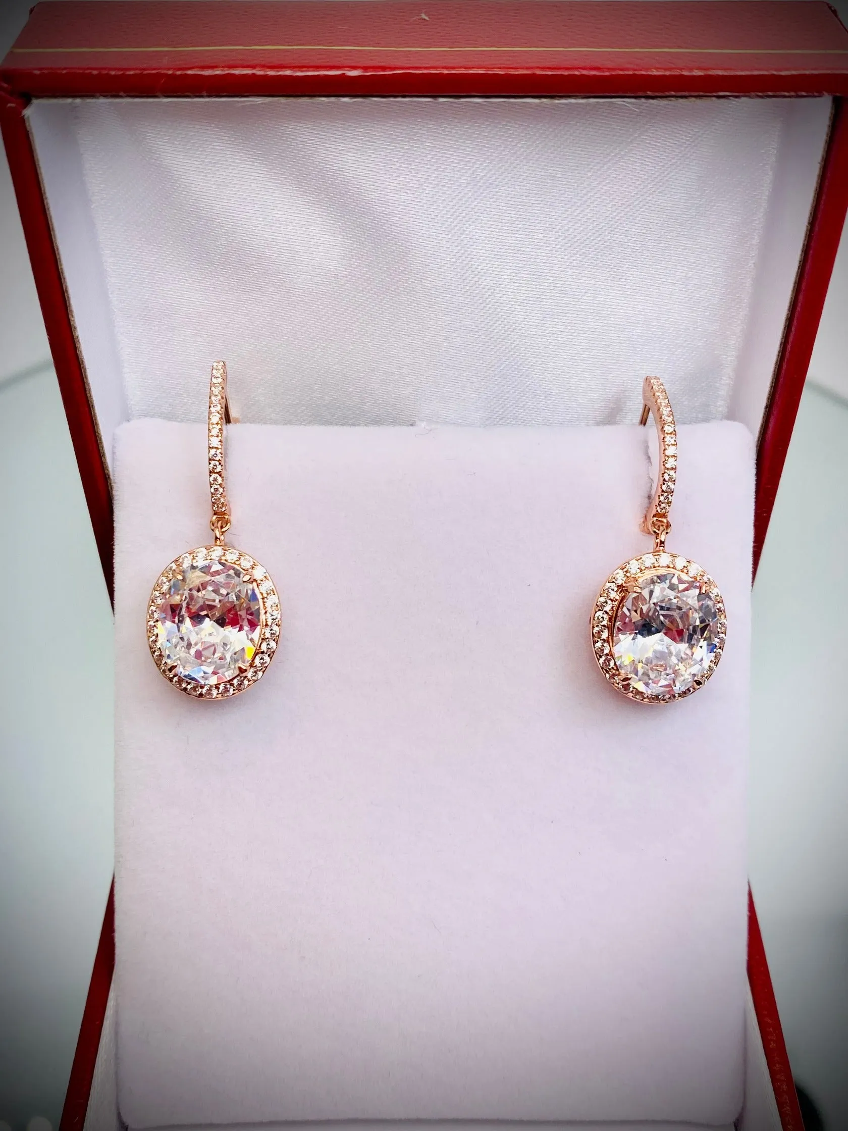 Sparkling CZ Earrings, Halo Art Deco Earrings, Rose Gold Filigree #E228