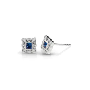 Square Sapphire and Pavé Diamond Earrings