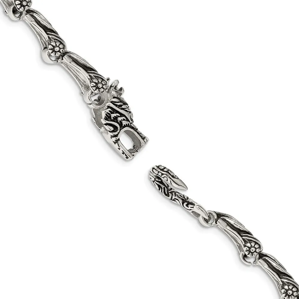 Stainless Steel Antiqued Dragon 8.75in Bracelet