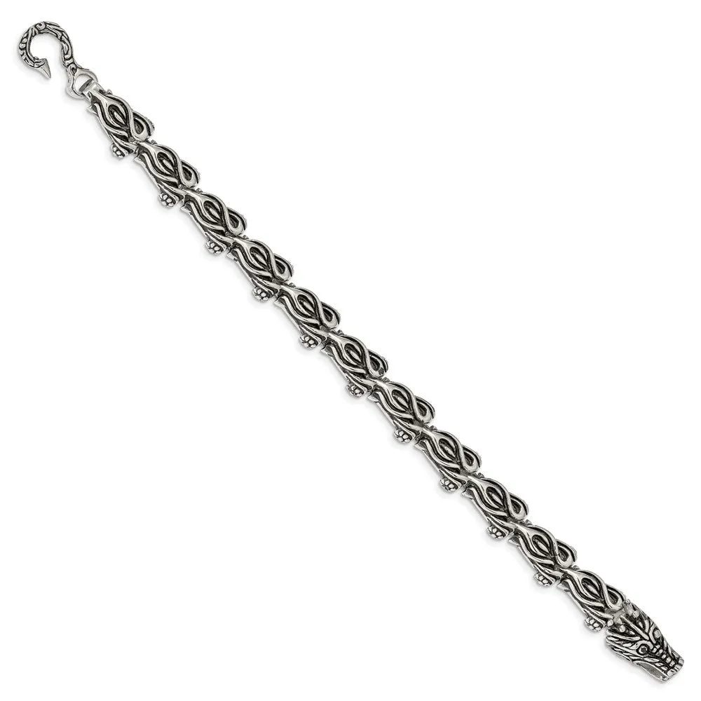 Stainless Steel Antiqued Dragon 8.75in Bracelet