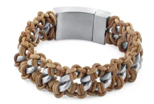 Stainless Steel Chain Tan Leather Bracelet
