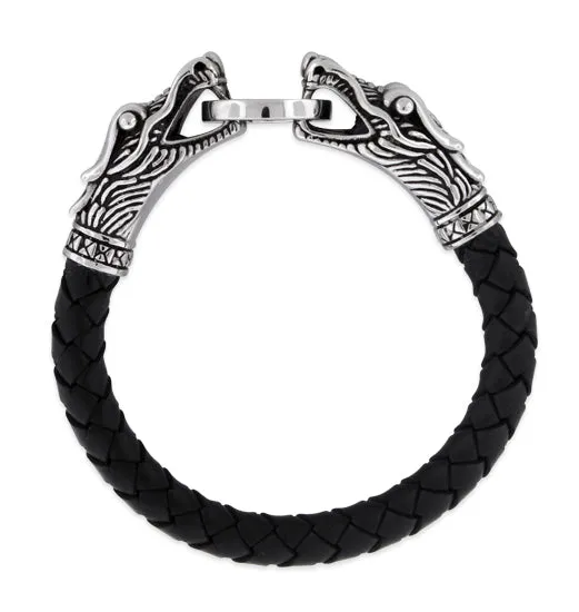 Stainless Steel Dragon Leather Bracelet