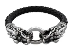 Stainless Steel Dragon Leather Bracelet