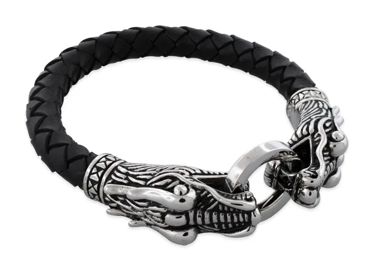 Stainless Steel Dragon Leather Bracelet