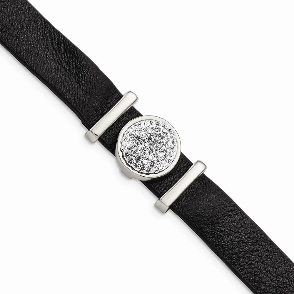 Stainless Steel Polished Leather w/Preciosa Crystal w/1.25in ext 7in Bracel