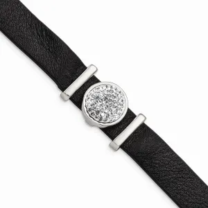 Stainless Steel Polished Leather w/Preciosa Crystal w/1.25in ext 7in Bracel