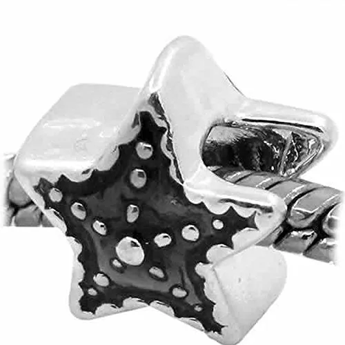Star with Black/grey Enamel Charm European Bead Compatible for Most European Snake Chain Bracelet