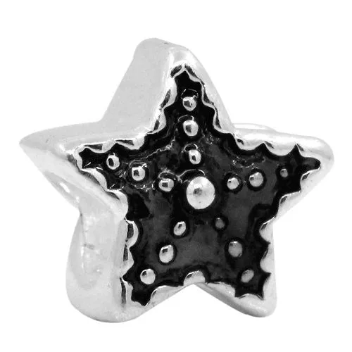 Star with Black/grey Enamel Charm European Bead Compatible for Most European Snake Chain Bracelet