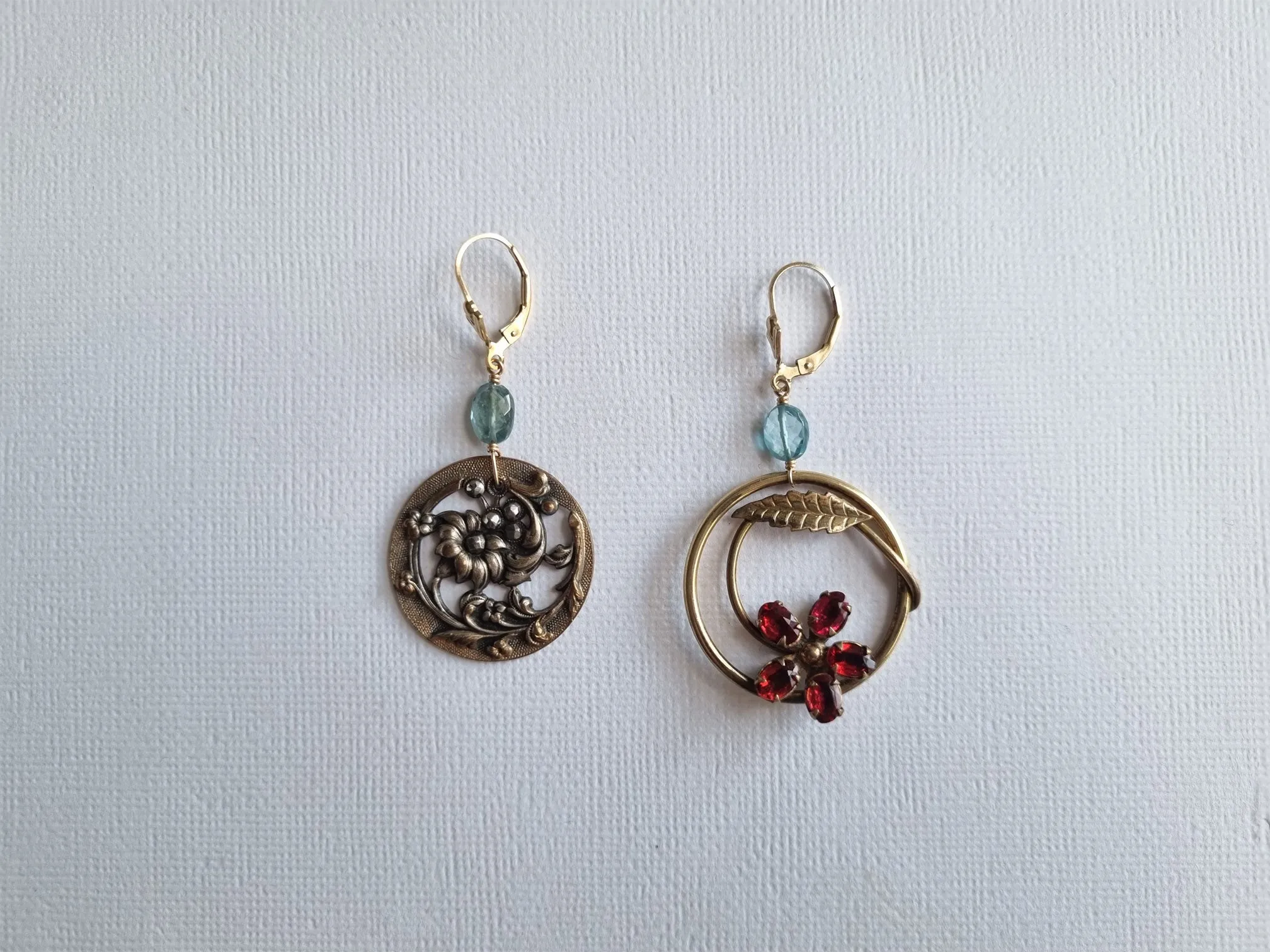 steel magnolias | Antique cut steel vintage brooch asymmetric hoop earrings