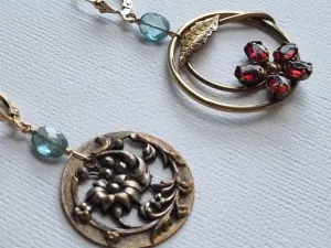 steel magnolias | Antique cut steel vintage brooch asymmetric hoop earrings