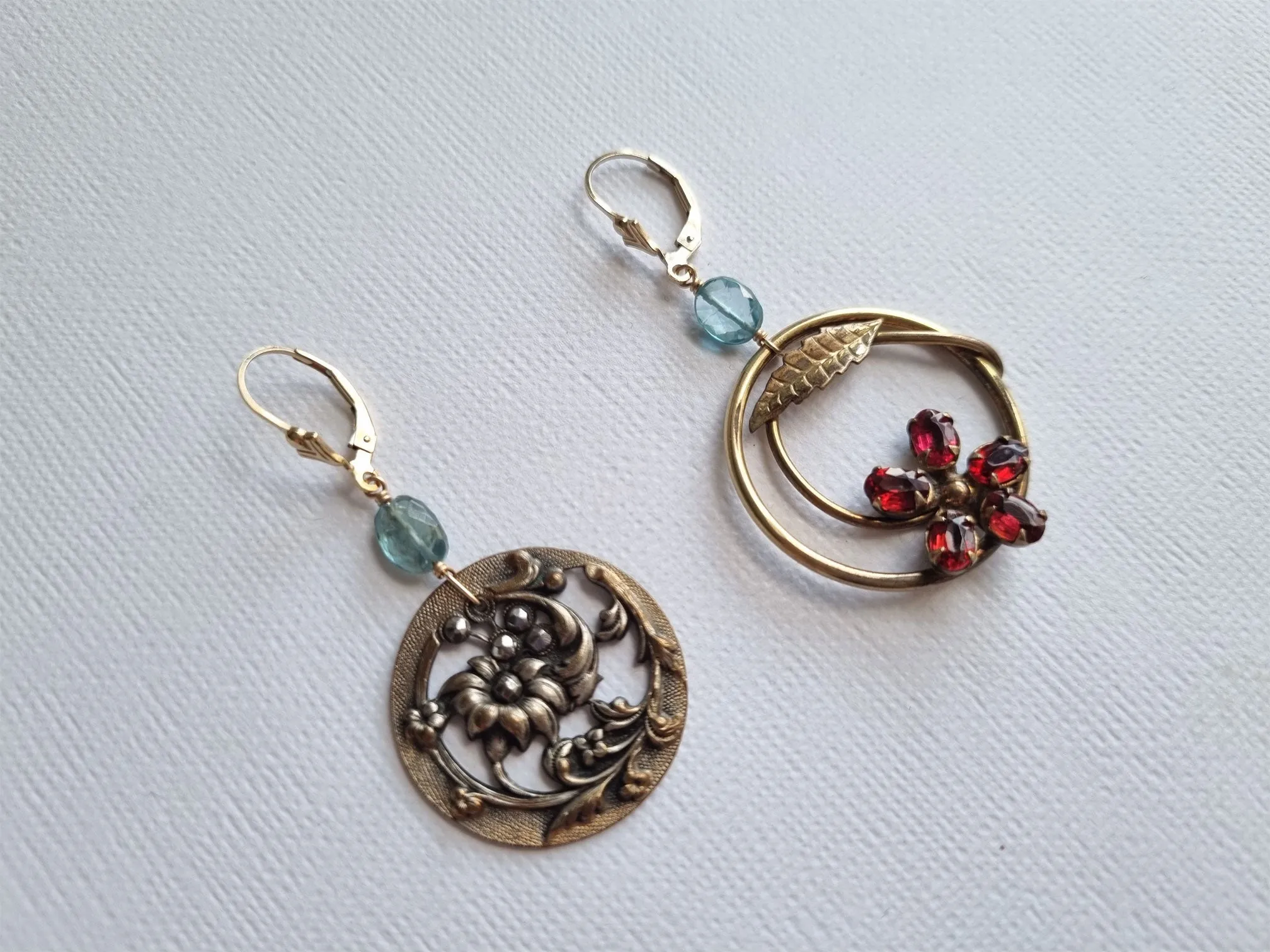 steel magnolias | Antique cut steel vintage brooch asymmetric hoop earrings