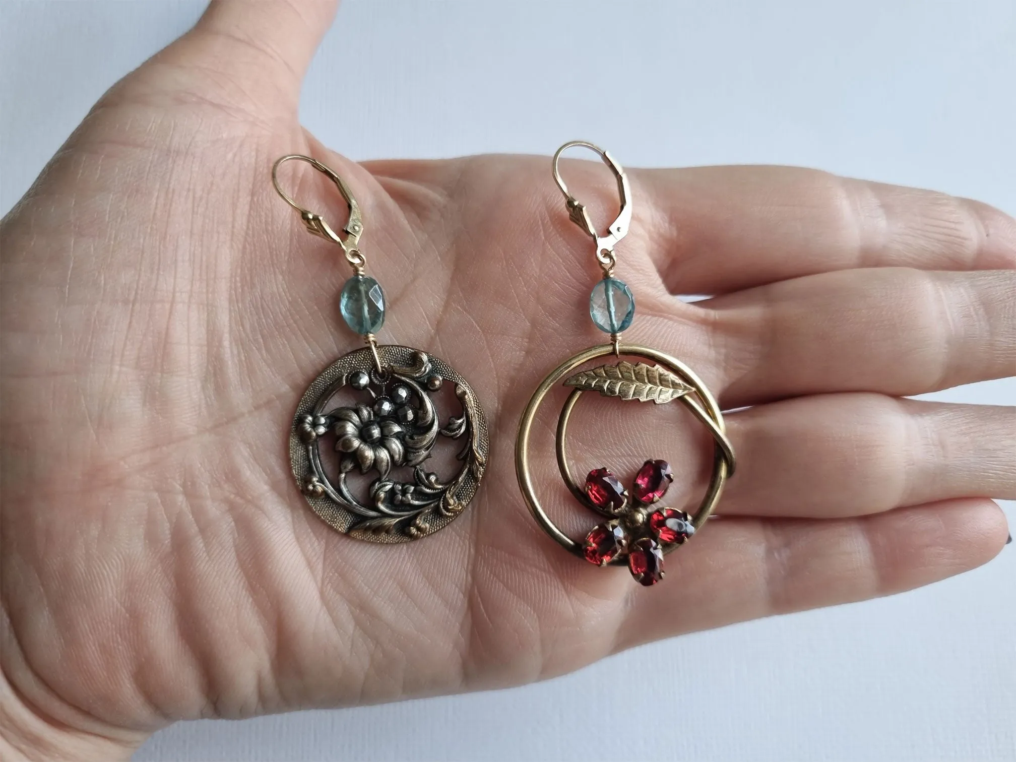 steel magnolias | Antique cut steel vintage brooch asymmetric hoop earrings