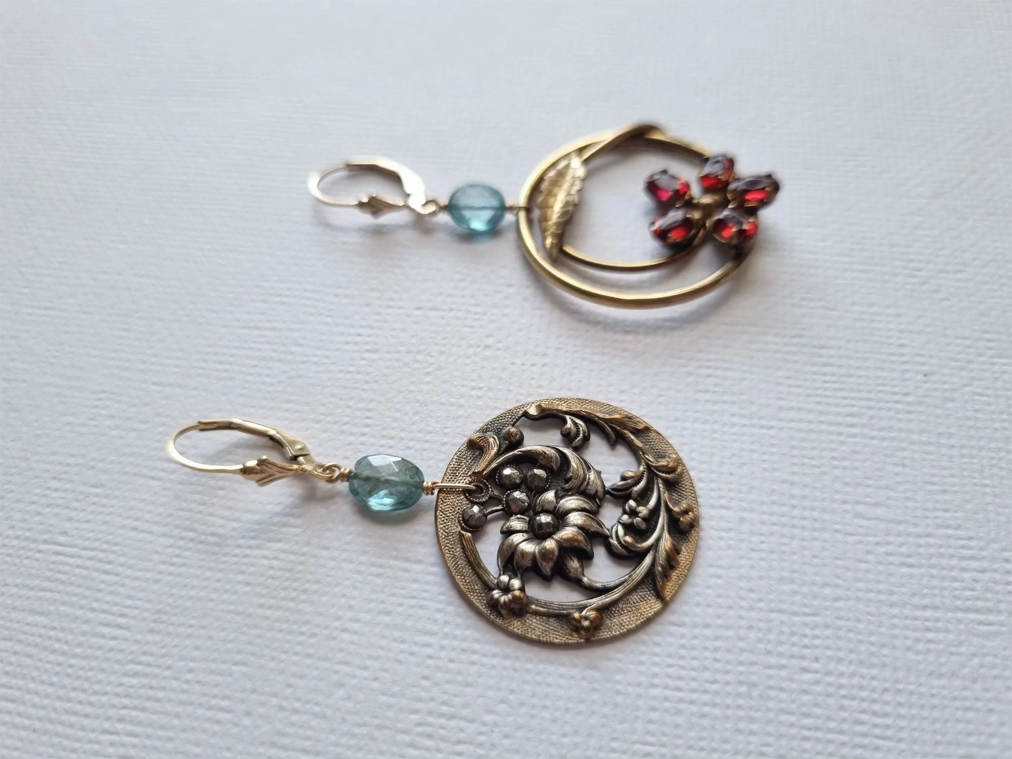 steel magnolias | Antique cut steel vintage brooch asymmetric hoop earrings