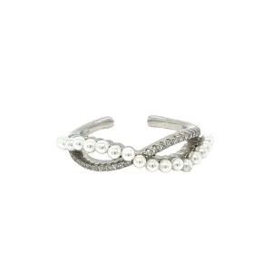 Sterling Cubic Zirconia Infinity Pearl Open Adjustable Dainty Ring - C102819