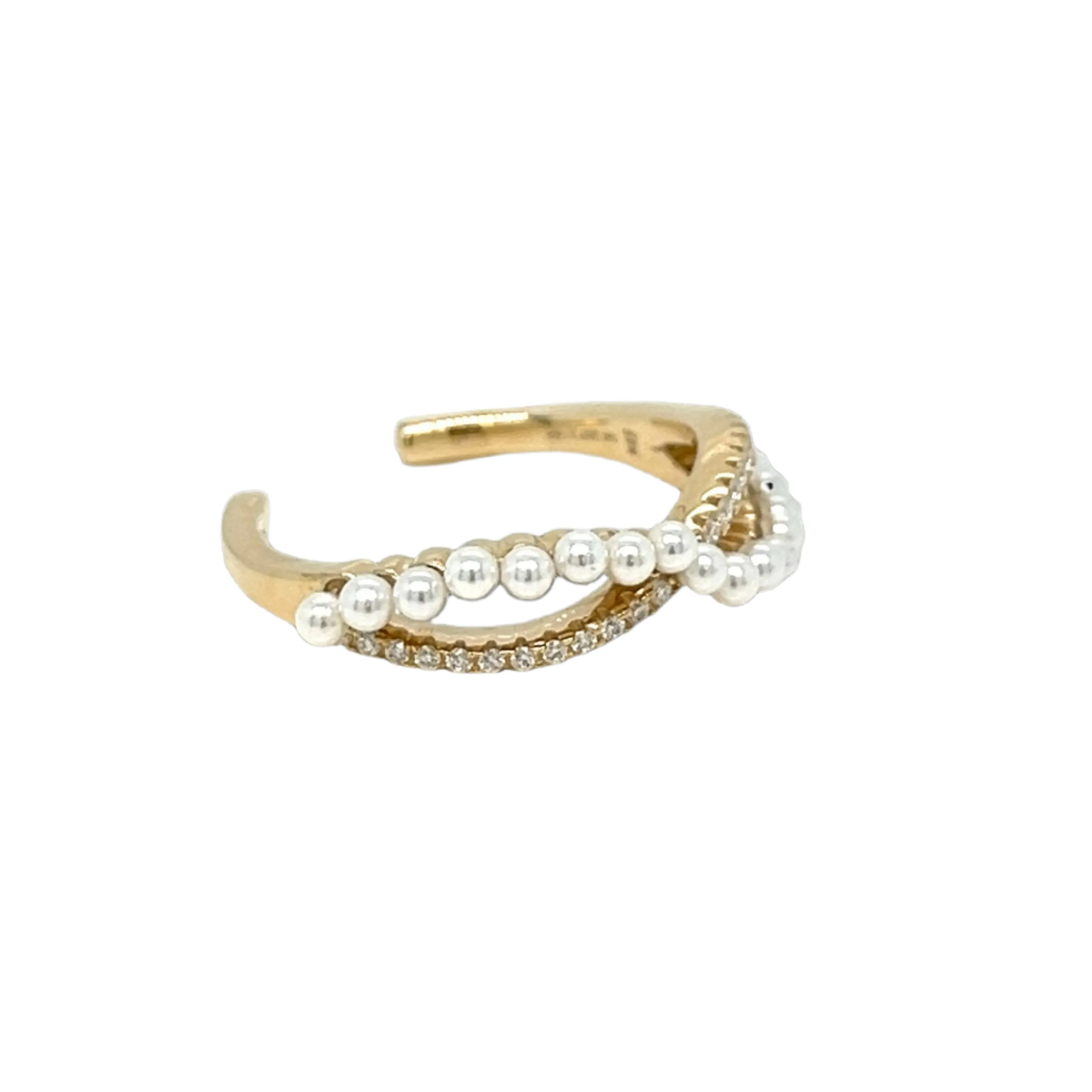 Sterling Cubic Zirconia Infinity Pearl Open Adjustable Dainty Ring - C102819