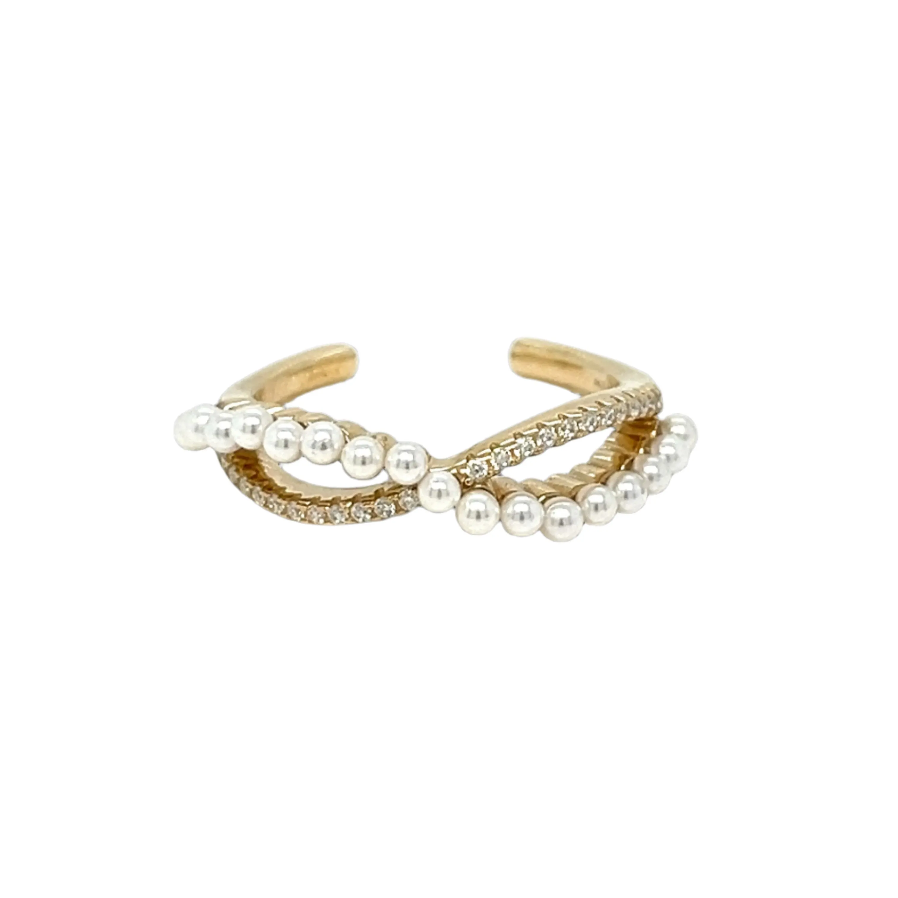 Sterling Cubic Zirconia Infinity Pearl Open Adjustable Dainty Ring - C102819