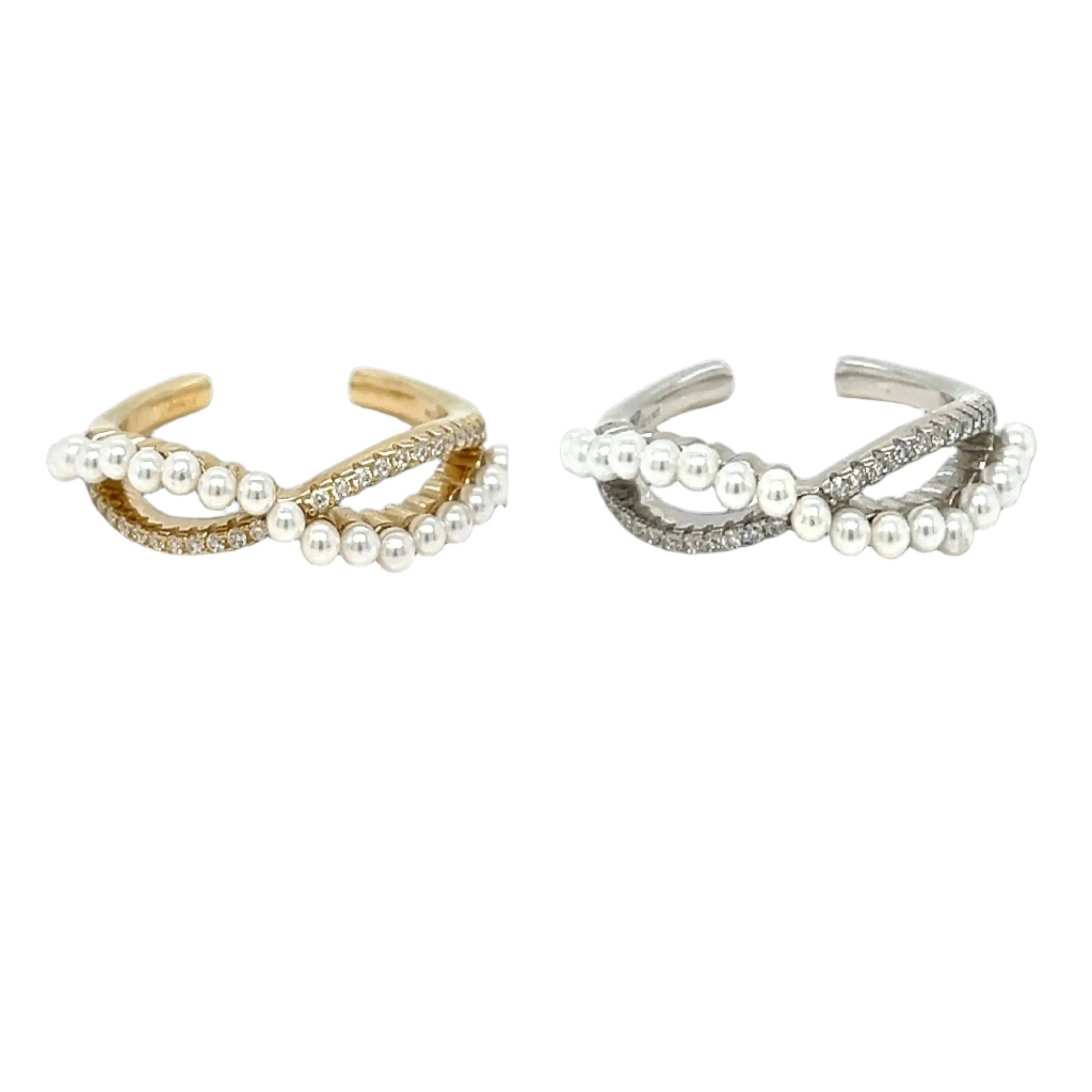 Sterling Cubic Zirconia Infinity Pearl Open Adjustable Dainty Ring - C102819
