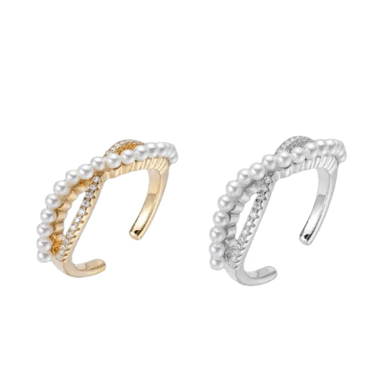 Sterling Cubic Zirconia Infinity Pearl Open Adjustable Dainty Ring - C102819
