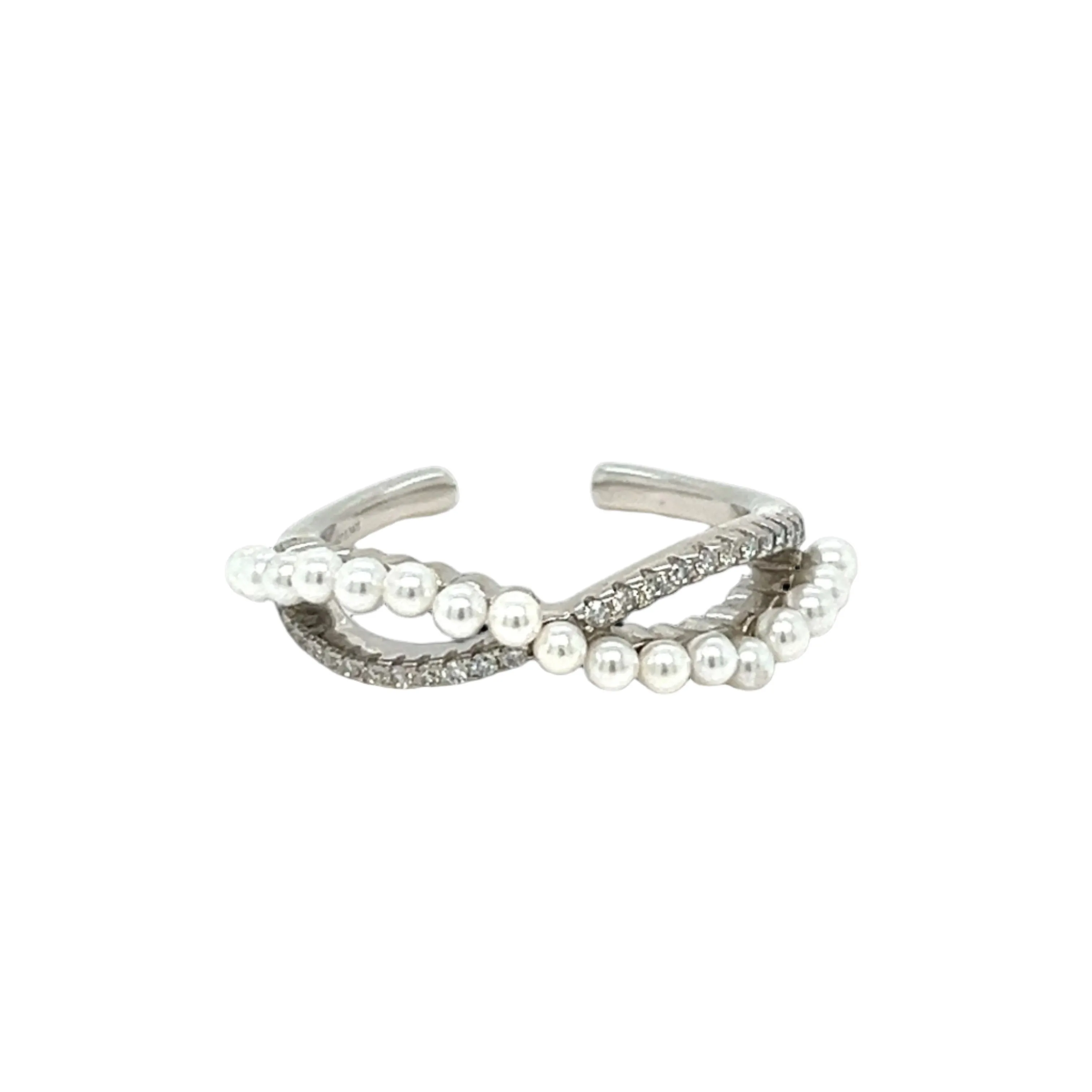 Sterling Cubic Zirconia Infinity Pearl Open Adjustable Dainty Ring - C102819