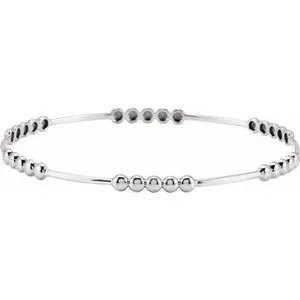 Sterling Silver 3.6 mm Beaded Bangle 7 3/4" Bracelet