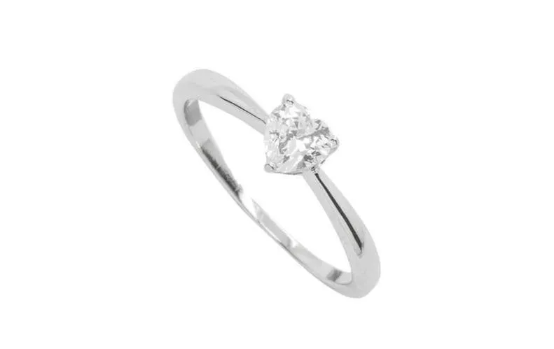 Sterling Silver & Cubic Zirconia Solitaire Heart Shaped Ring