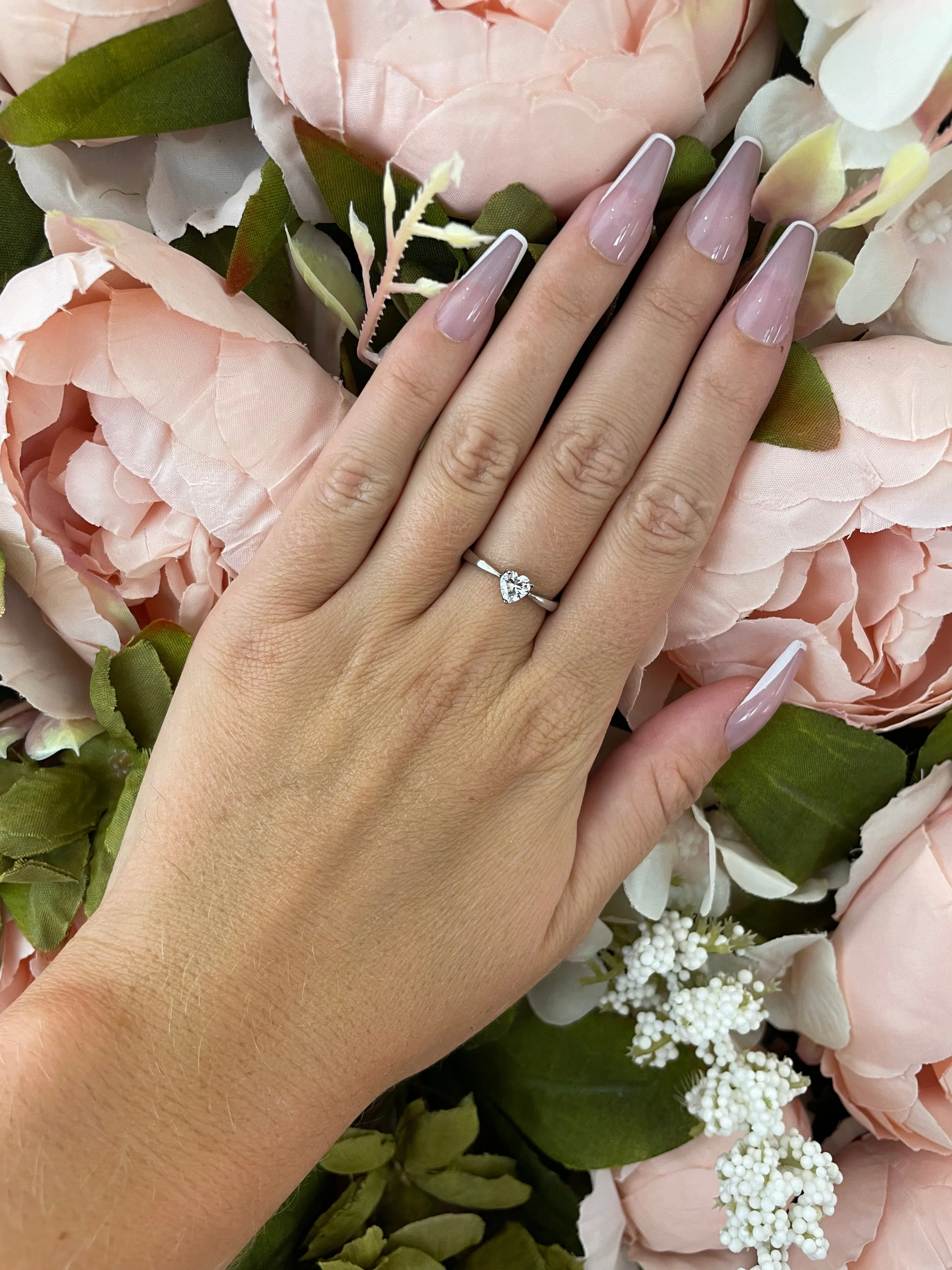 Sterling Silver & Cubic Zirconia Solitaire Heart Shaped Ring