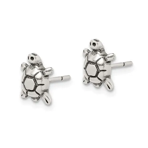Sterling Silver Antique Turtle 11x8mm Earrings