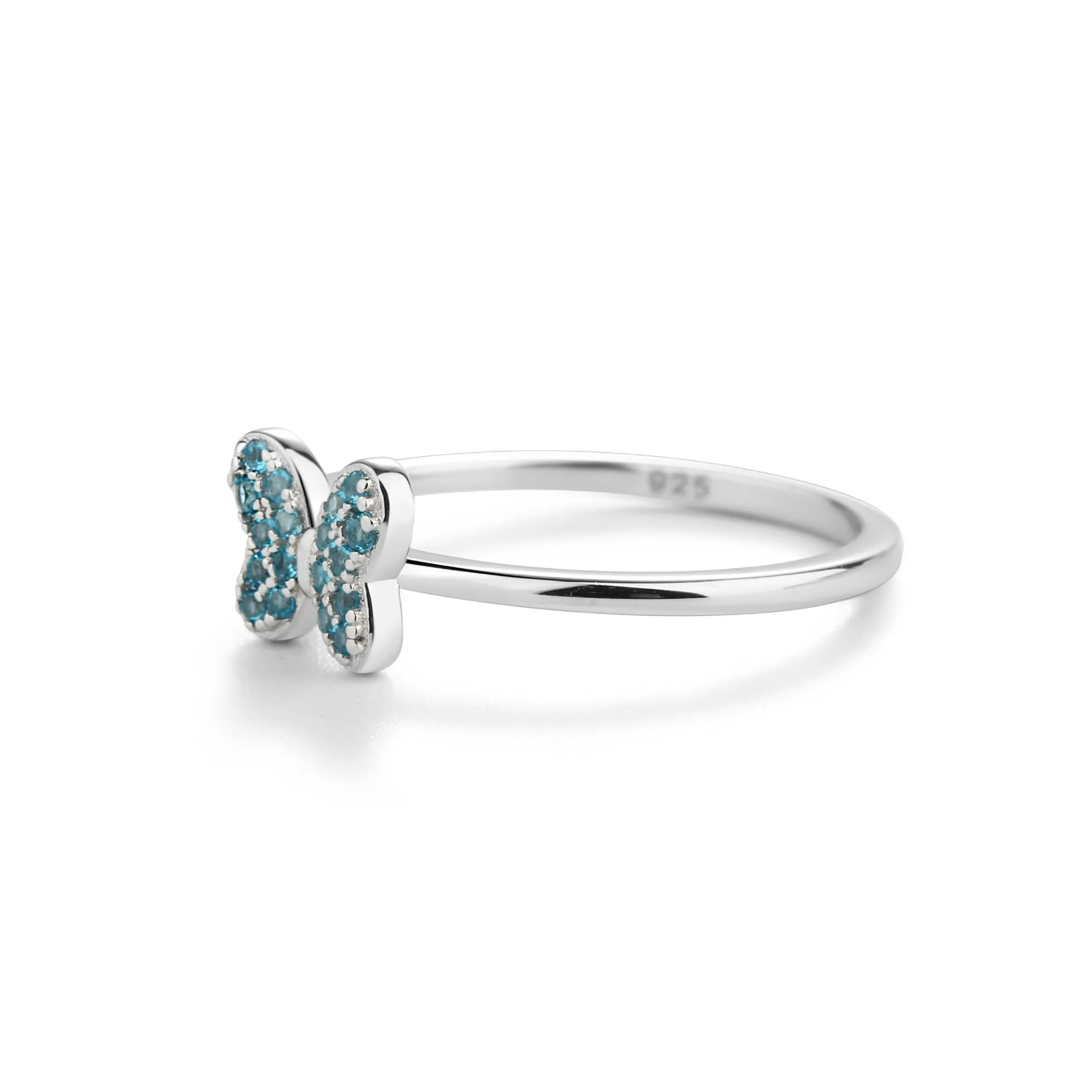 Sterling Silver Aqua Butterfly Ring with CZs for Kids