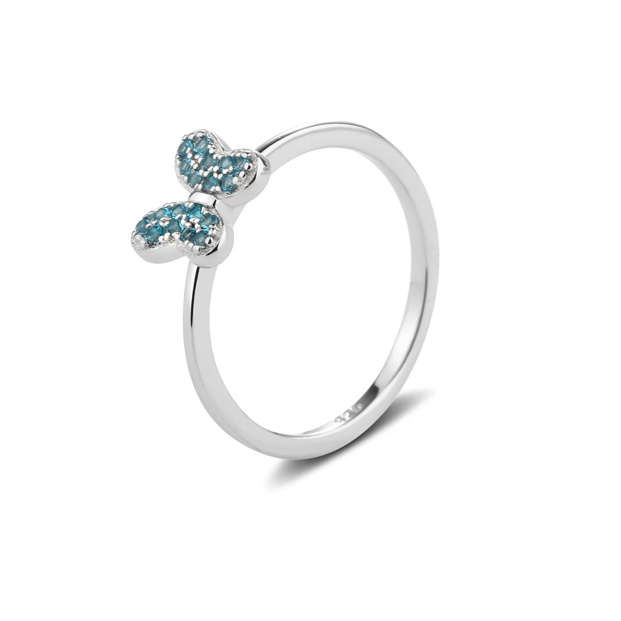 Sterling Silver Aqua Butterfly Ring with CZs for Kids