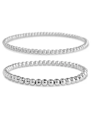 Sterling Silver Beaded Stretch Bracelet Sets