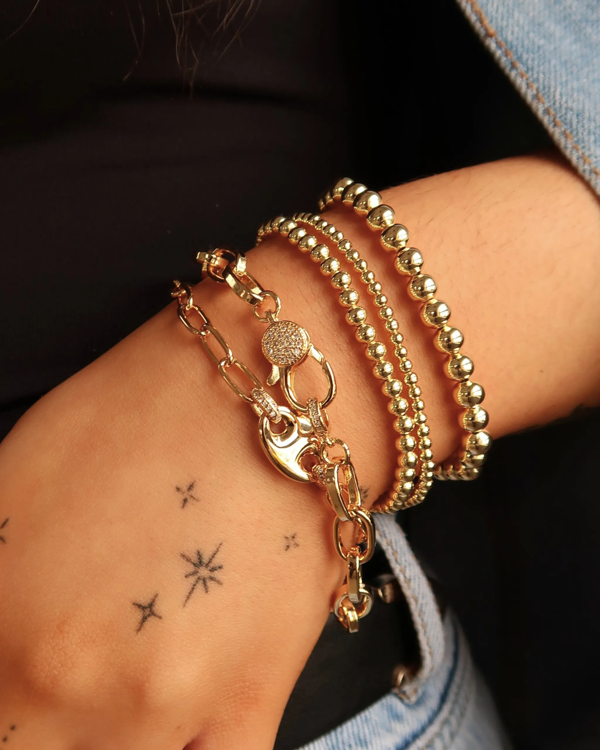 Sterling Silver Beaded Stretch Bracelet Sets