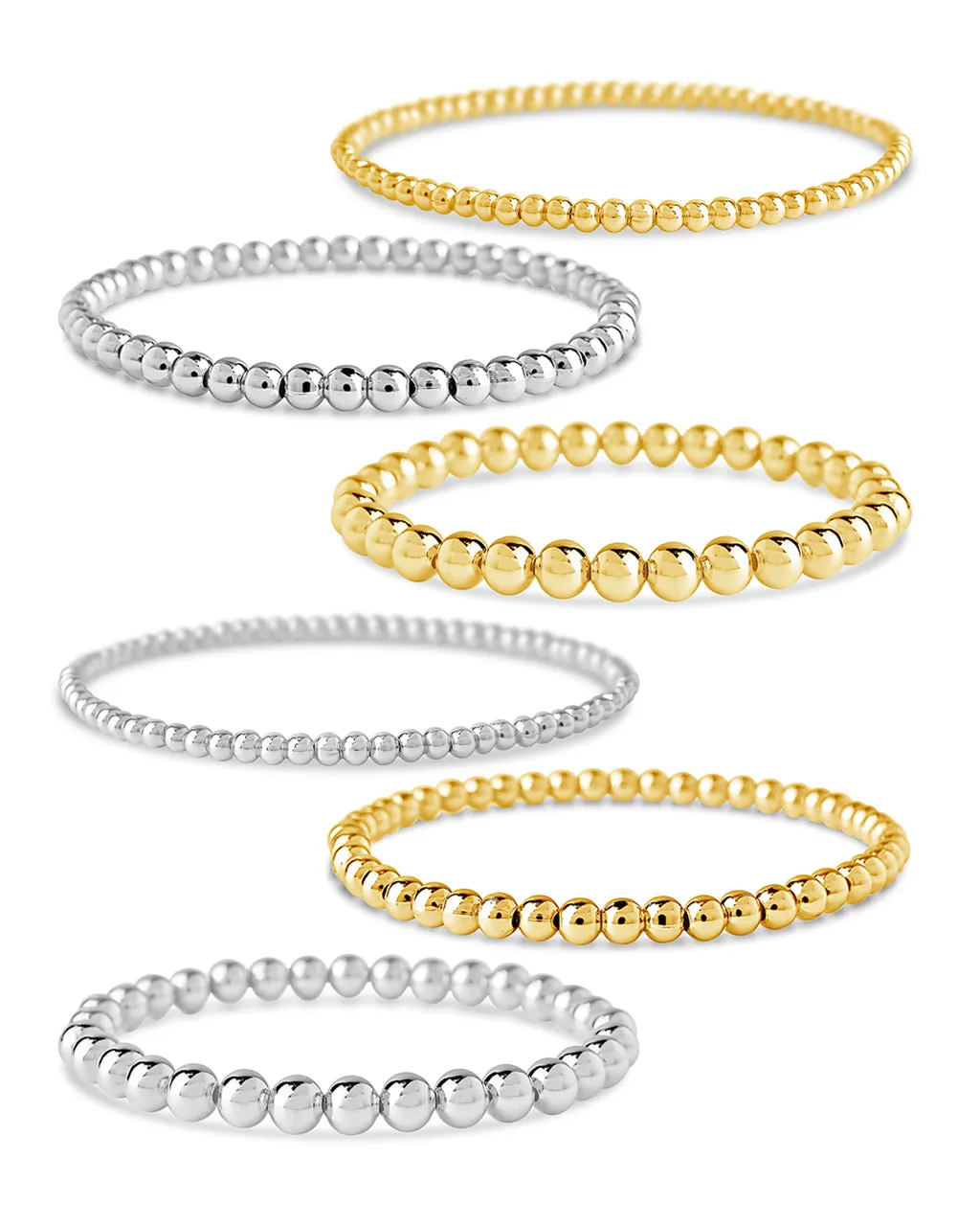 Sterling Silver Beaded Stretch Bracelet Sets