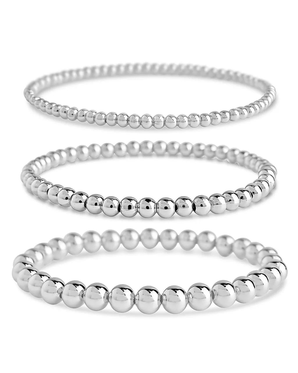 Sterling Silver Beaded Stretch Bracelet Sets