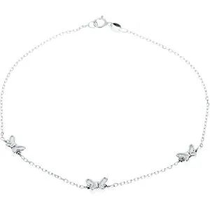 Sterling Silver Butterfly 10" Anklet