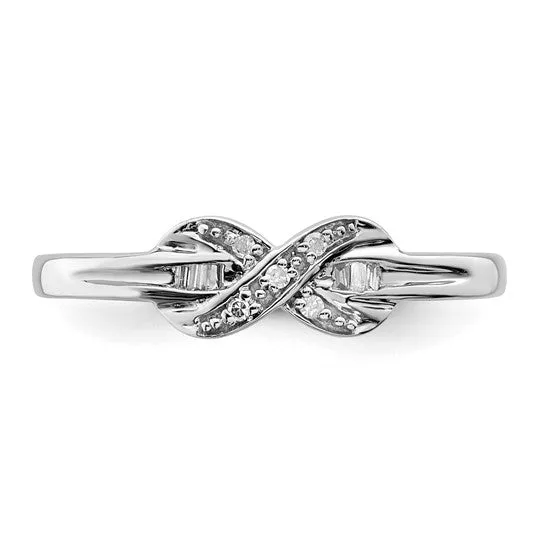 Sterling Silver Diamond Infinity Crossover & Baguette Ring