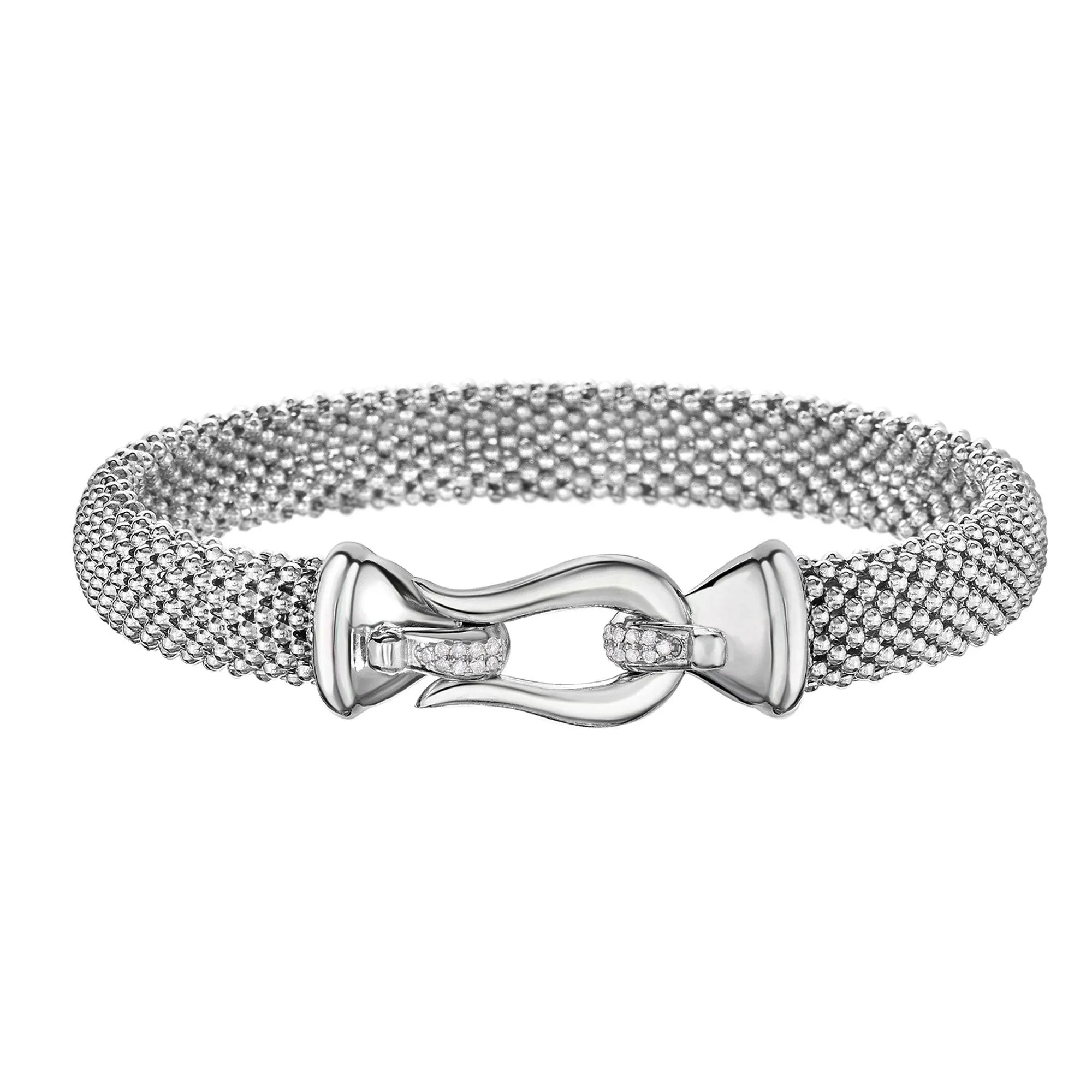 Sterling Silver Medium Popcorn Horsebit Diamond Bracelet 7.25"