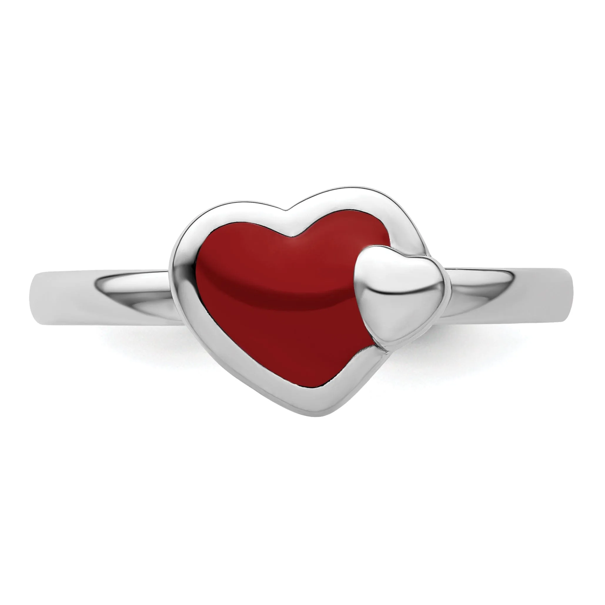 Sterling Silver Red Enameled Heart Ring