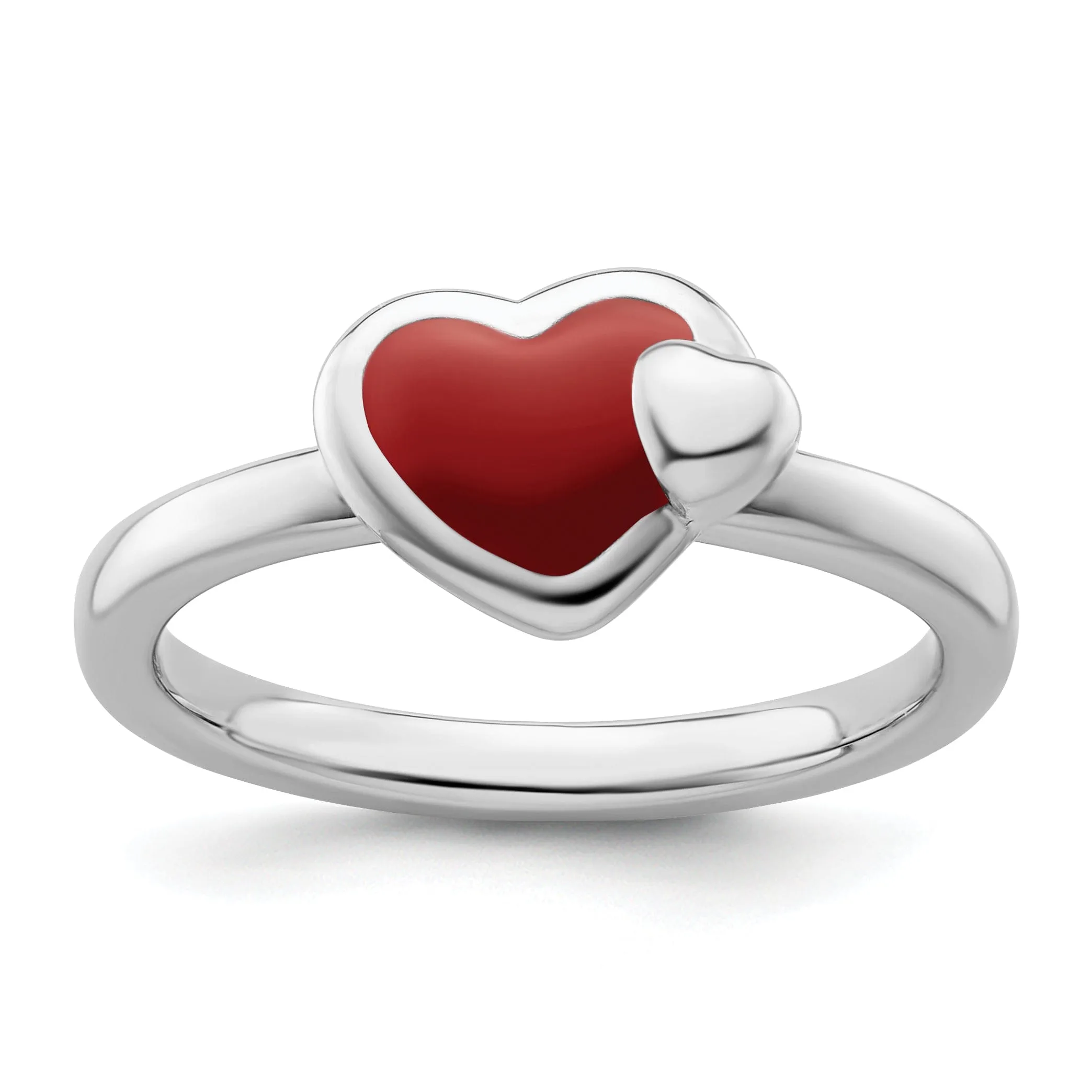 Sterling Silver Red Enameled Heart Ring